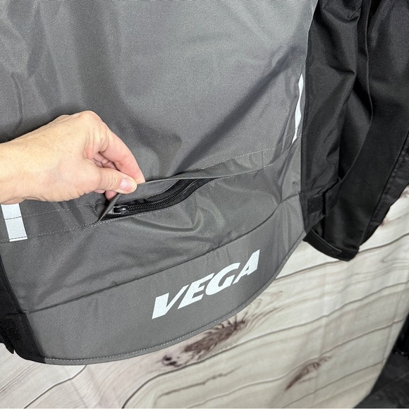 Vega Technical Gear Mens Jacket Gray Black Large Riding Motorcycle Full Zip Line - Picture 4 of 12